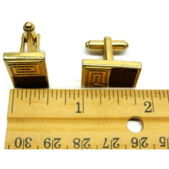 Gold Tone Cufflinks Lizard Leather Inserts Speidel Vintage Cuff Links Tux Shirt - Picture 9 of 11